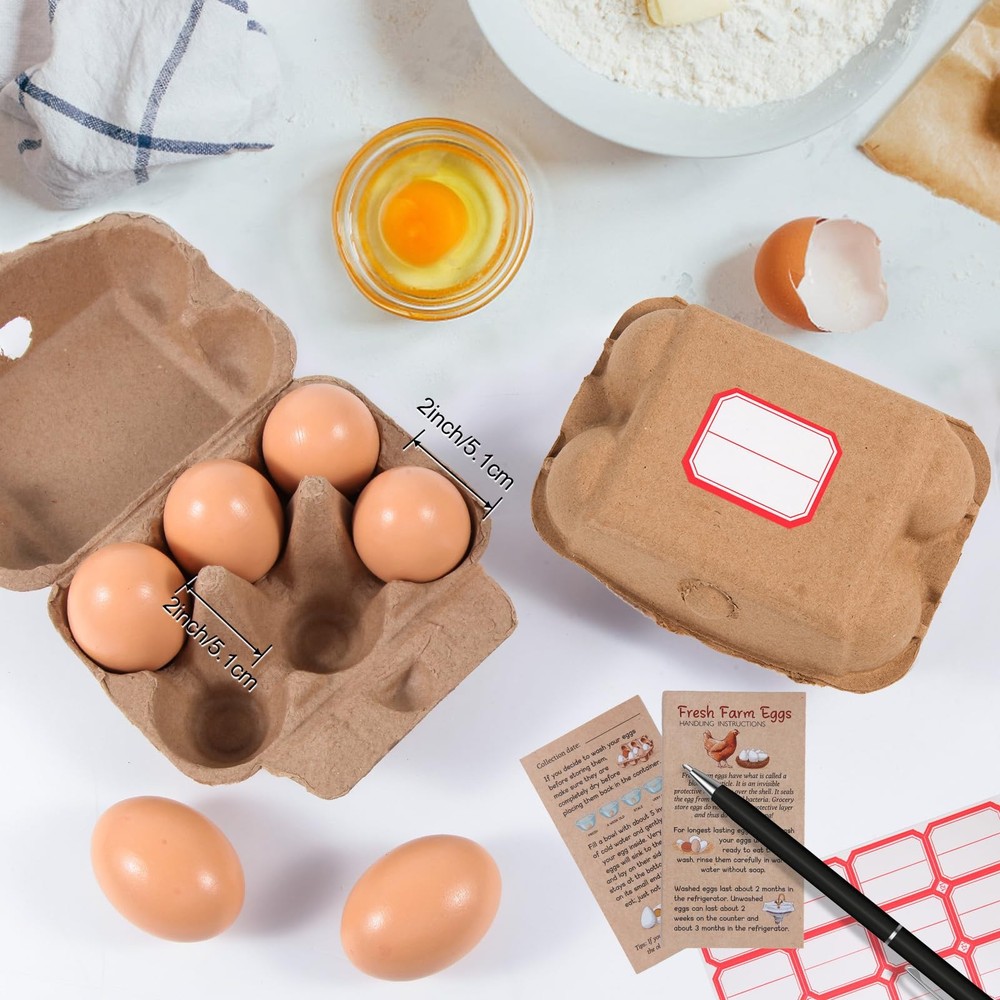 40 Pack Half Dozen Egg Cartons Bulk 6 Count, Empty Natural Paper Pulp Egg Car...