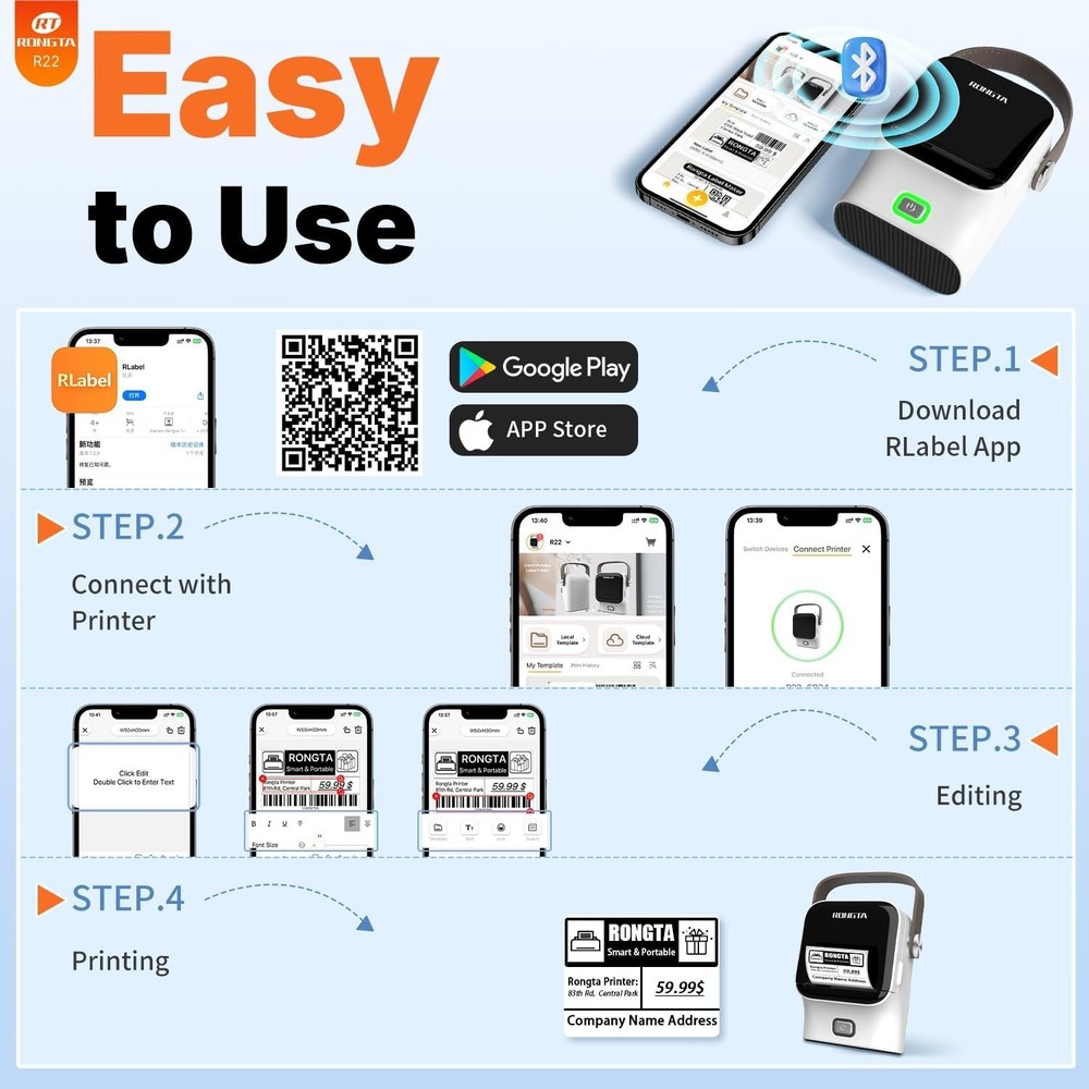 Bluetooth Label Maker Machine with Tape, Thermal Label Printer for Office, Small