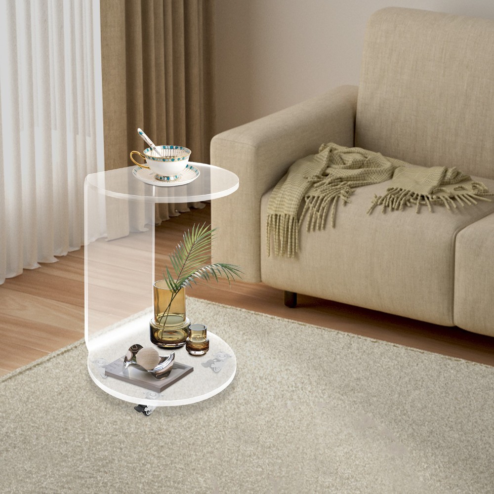 Acrylic Nightstand Side Table, Mobile Side Table, 2-tier Display End Table