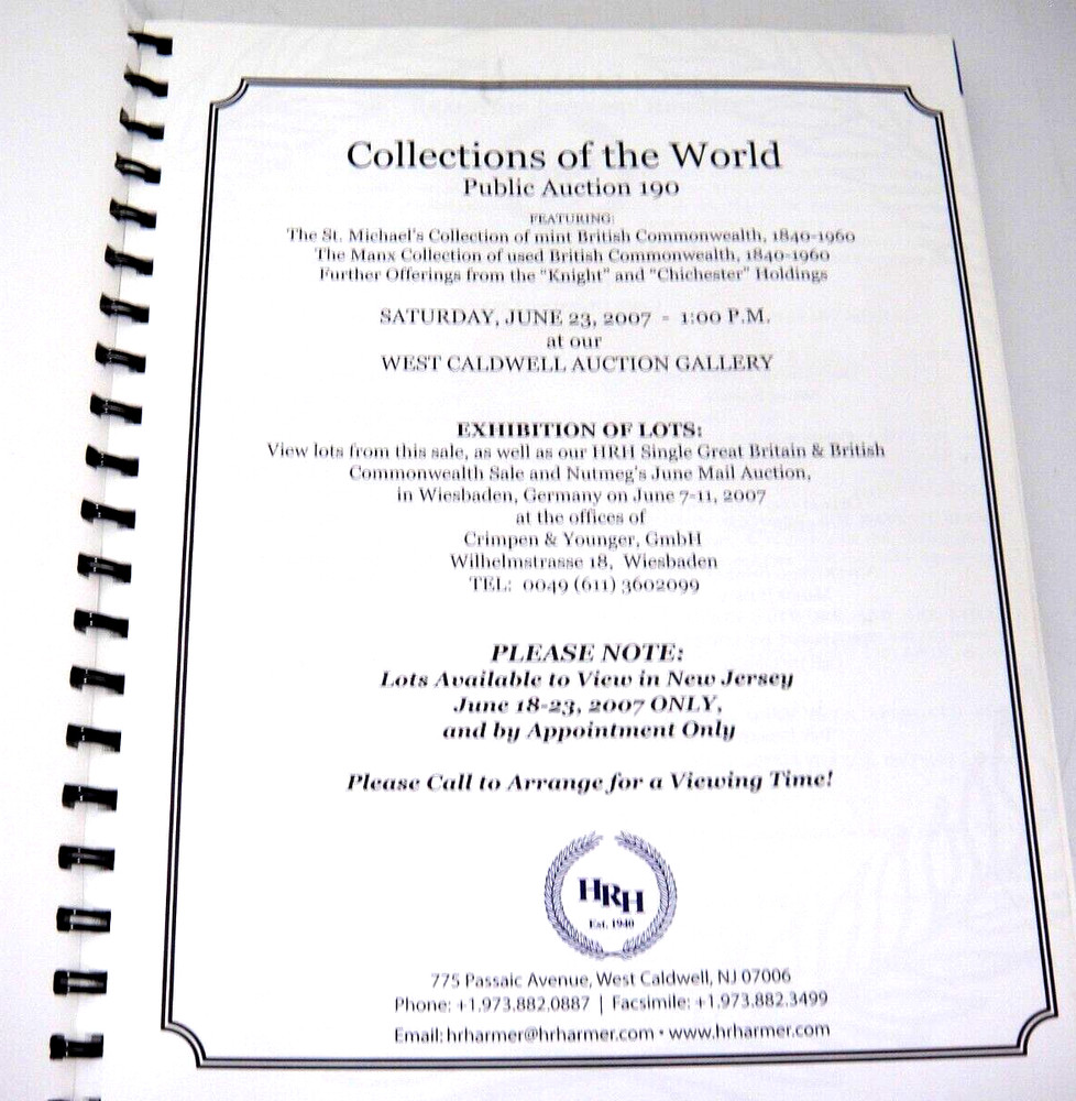 HR Harmer Stamp Auction Catalog 2007 British Commonwealth Knight Chichester