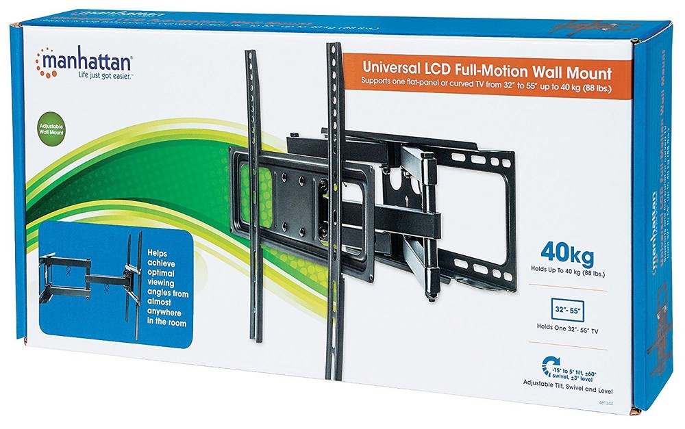 Universal 32"-55" Basic LCD Full-Motion Wall Mount, 88-lbs Manhattan 461344