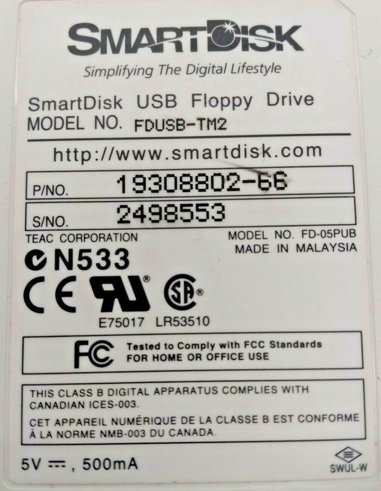 SMART DISK Model FDUSB-TM2 3.5" external Floppy Disk Drive Free shipping