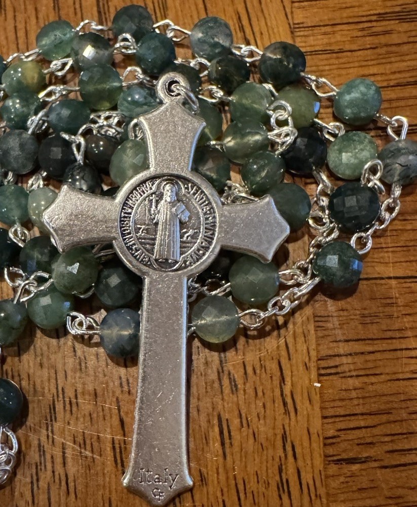 Handmade Rosary Moss Agate Coin Beads