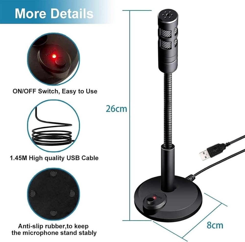 Desktop Mini Condenser Microphone USB Computer Mic Recording For Laptop PC