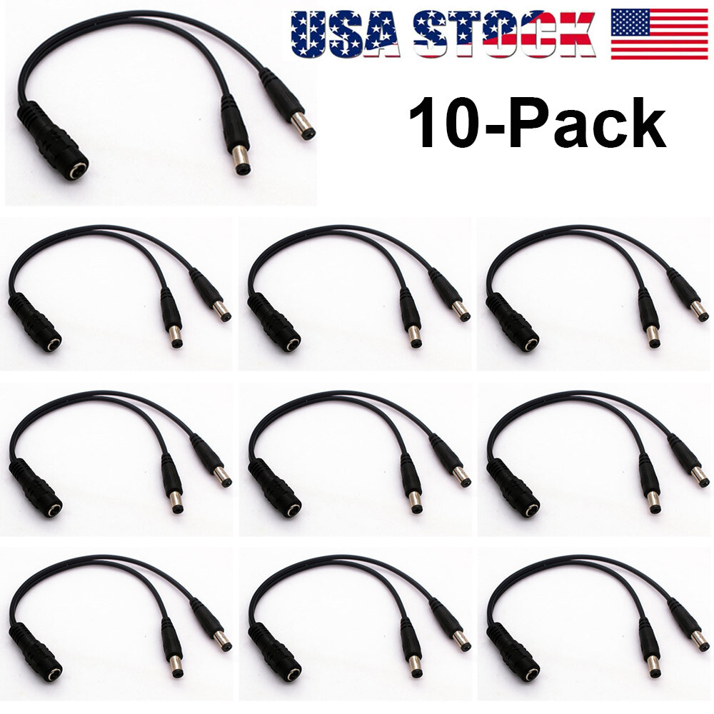 10-Pack DC Power Splitter Cable Cord Adapter 1:2 CCTV Security Camera DVR LED US