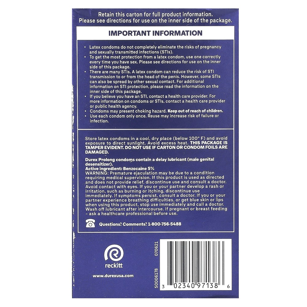 Prolong, Regular Fit, 12 Latex Condoms
