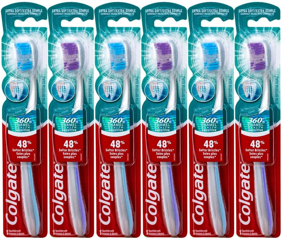 Colgate 360 Extra Soft Toothbrush 6 Pack for Sensitive Teeth and Enamel Care