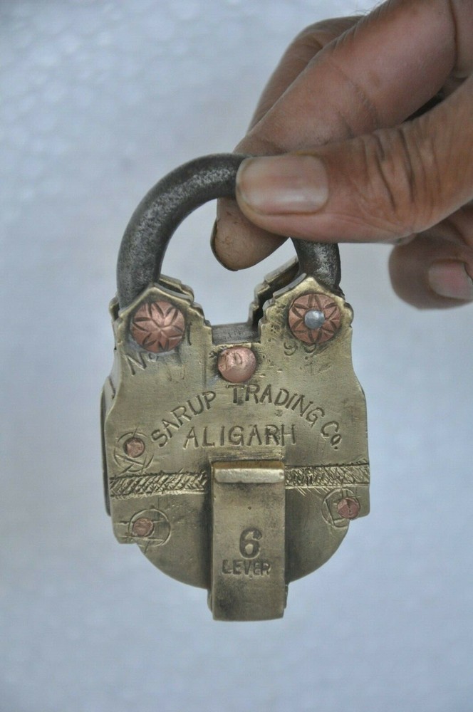 Vintage Brass Handcrafted Push Button Solid Heavy Padlock