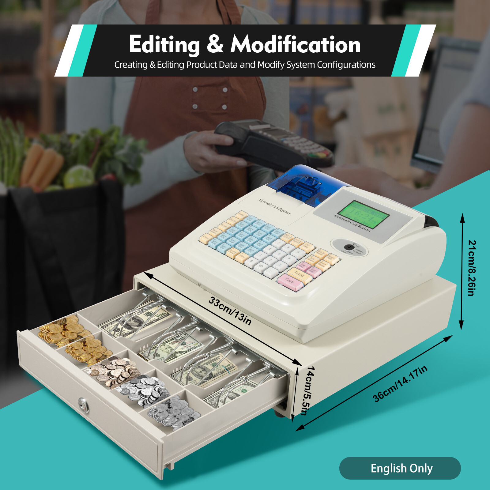 NEW Electronic Cash Register 48 Keys Cash Management System with Thermal Printer