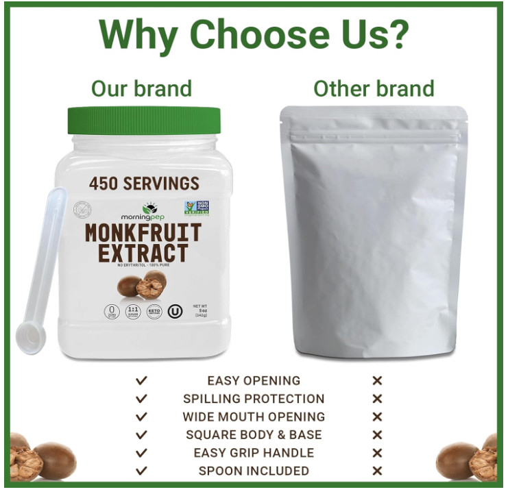 100% Pure Monk Fruit Extract Sweetener Powder No Erythritol Zero Calorie 5oz