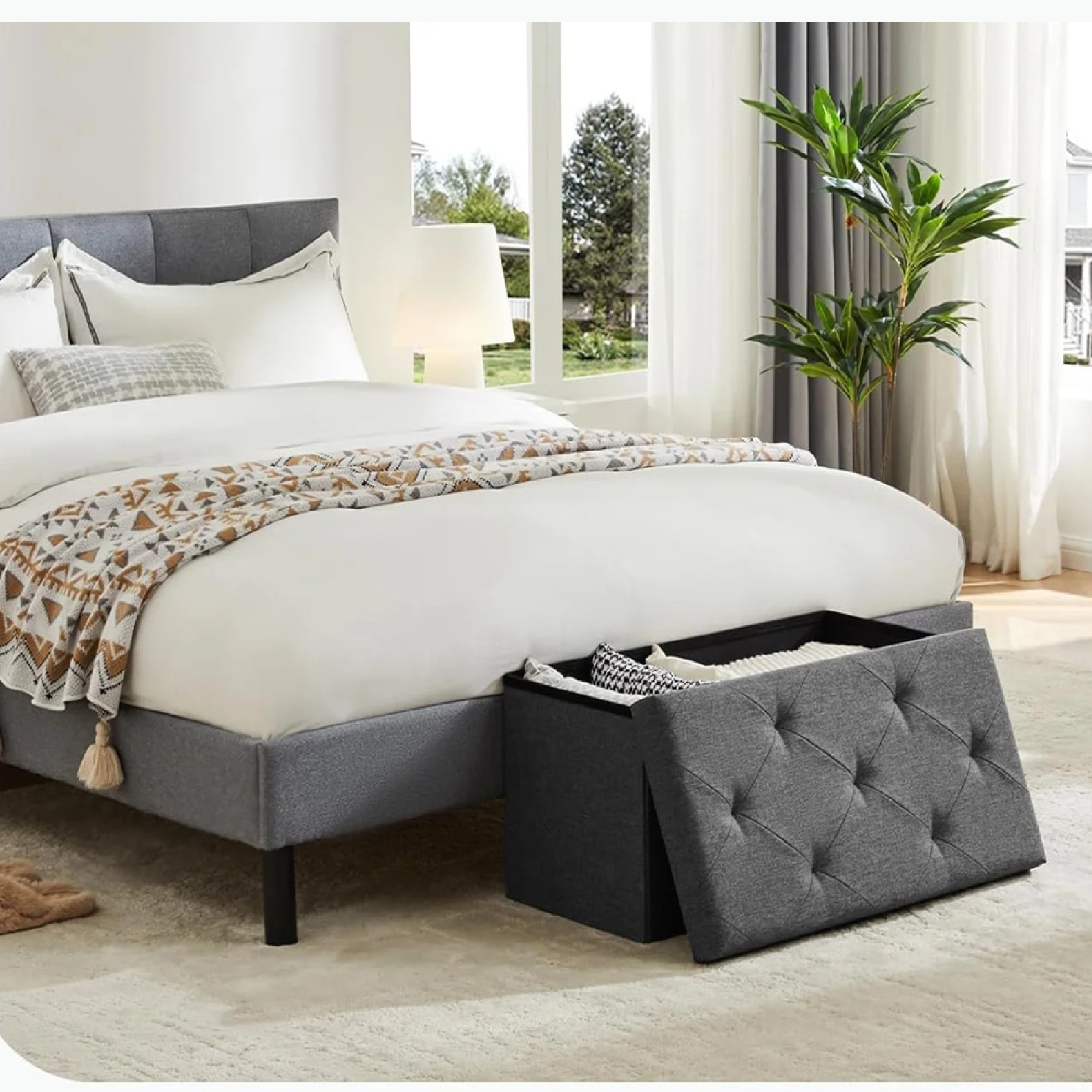 Blorly 30 inch Folding Storage Ottoman Bench, Holds up to 330 lb