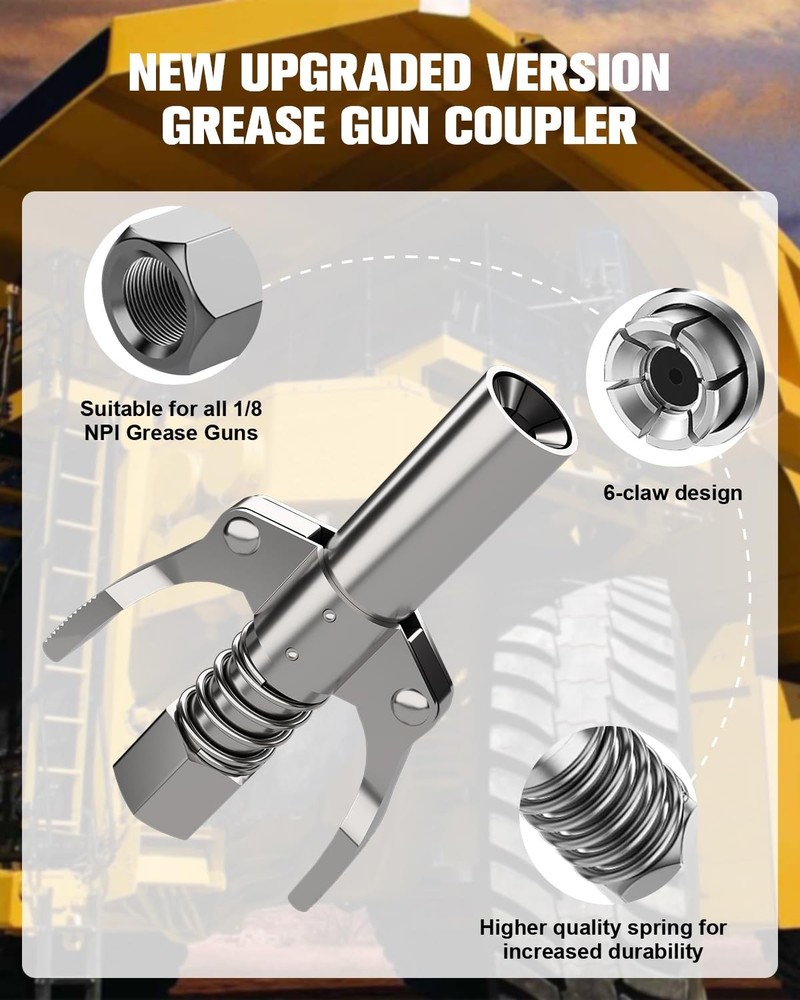 luckywagon Grease Gun Coupler Pro Version - 1 Pack, Silver