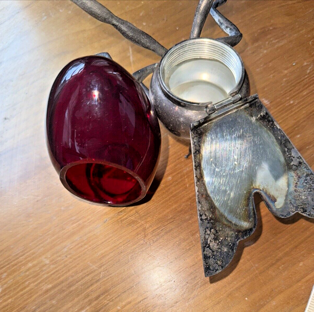 VINTAGE SILVERPLATE RUBY RED GLASS FIGURAL BEE HONEY POT. BY IRONGATE PRODUCTS