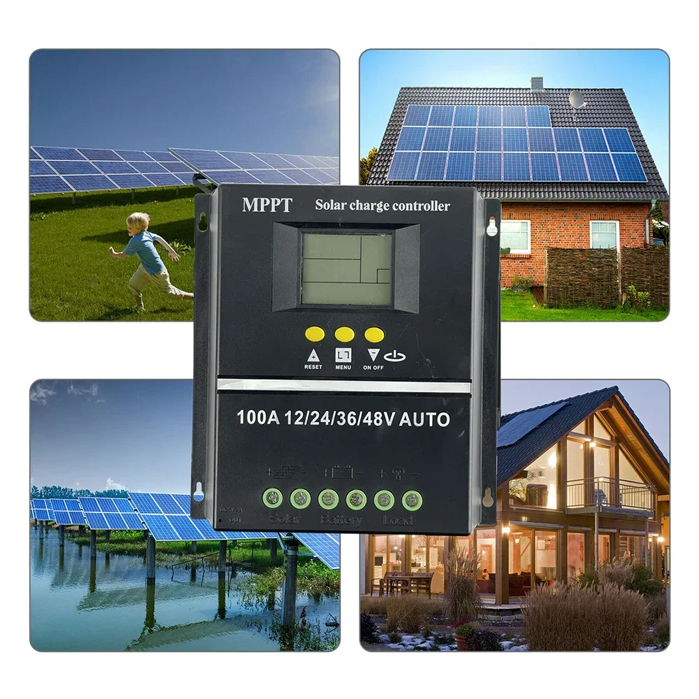 100A MPPT 12V/24V/36V/48V Solar Panel Charge Controller Regulator DC Dual-USB