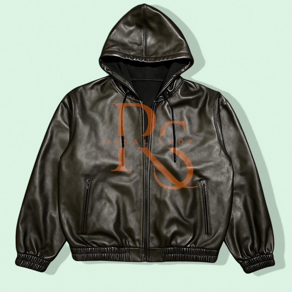 Men's Black Leather Pants & Jacket Hoodie Pair In Genuine Lambskin Leather