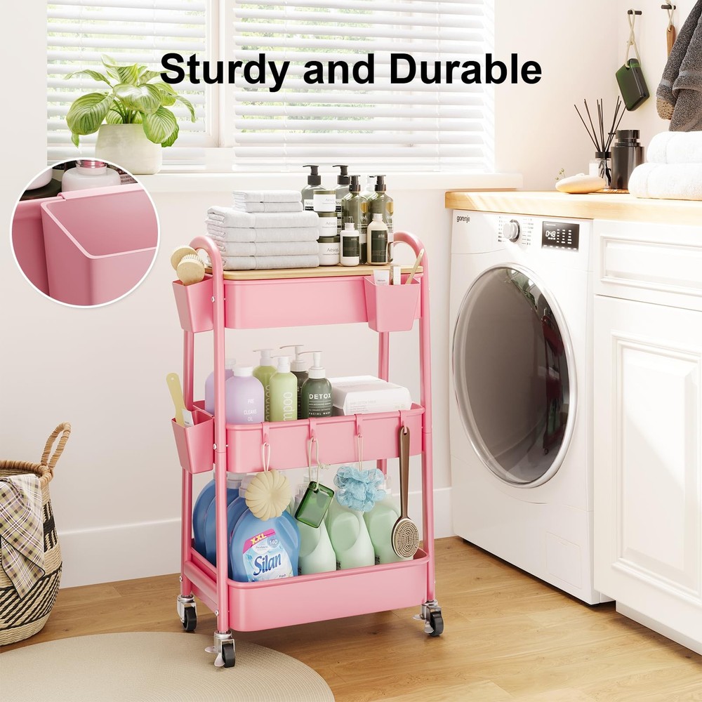 Rolling Cart Accessories, 6 Pack Pink Plastic Hanging Cup Holders, Rolling Ca...