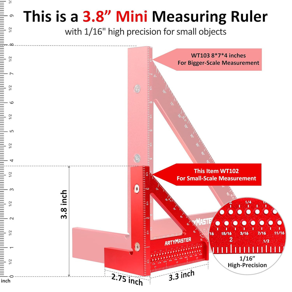 3.8＂Mini 3D Multi-Angle Measuring Square Ruler, WT102A High Precision Hole Sc...