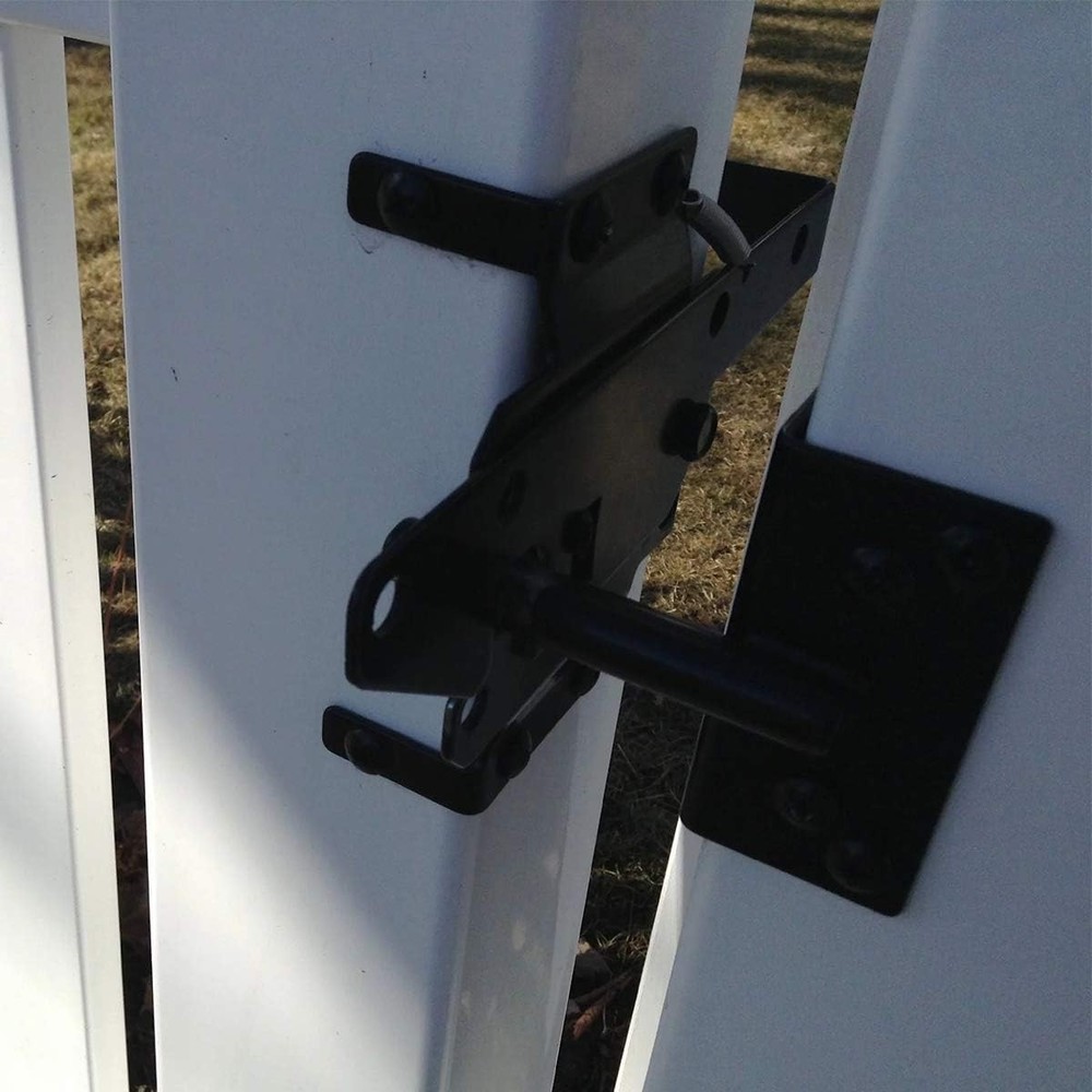 Automatic Gravity Lever Gate Lock with Fasteners | Secure Black Steel Design