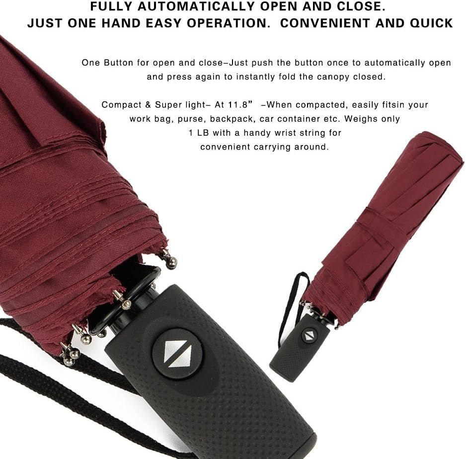 SIEPASA Windproof Travel Compact Umbrella-Automatic Small Size, Wine Red