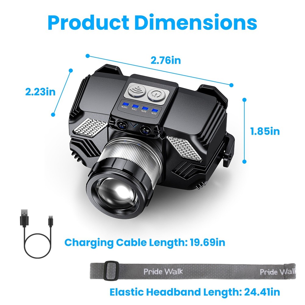 LED Headlamp Light Rechargeable Headlight Zoomable Head Torch Lamp Flashlight