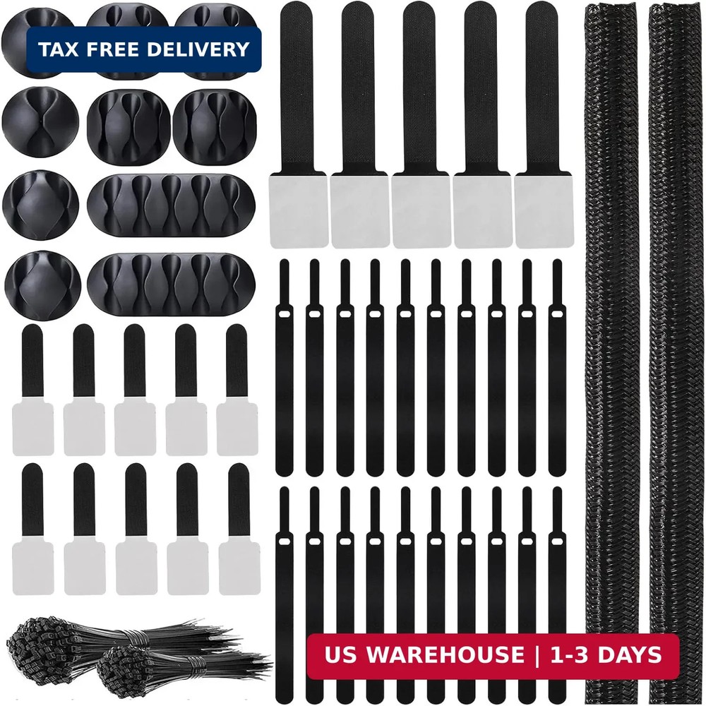 137PCS Cable Management Kit 4 Cable Sleeve Split 100 Cable Zip Ties 10 Cable Cli