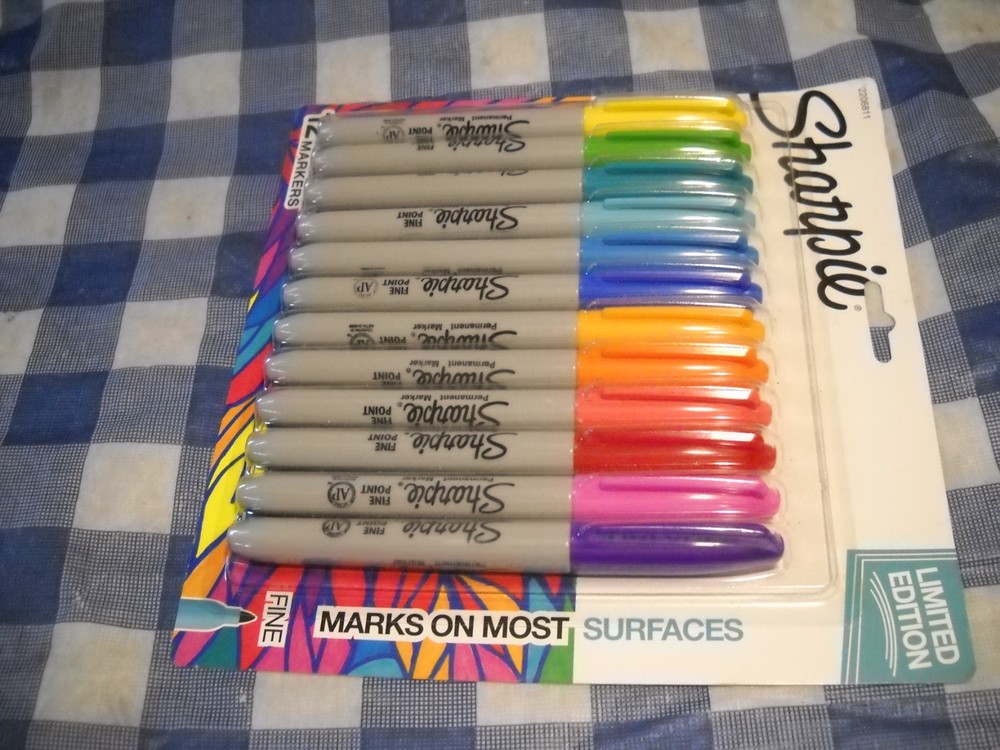2-Sharpie Permanent Markers, Fine Point, Assorted Bold Colors, 12 Count