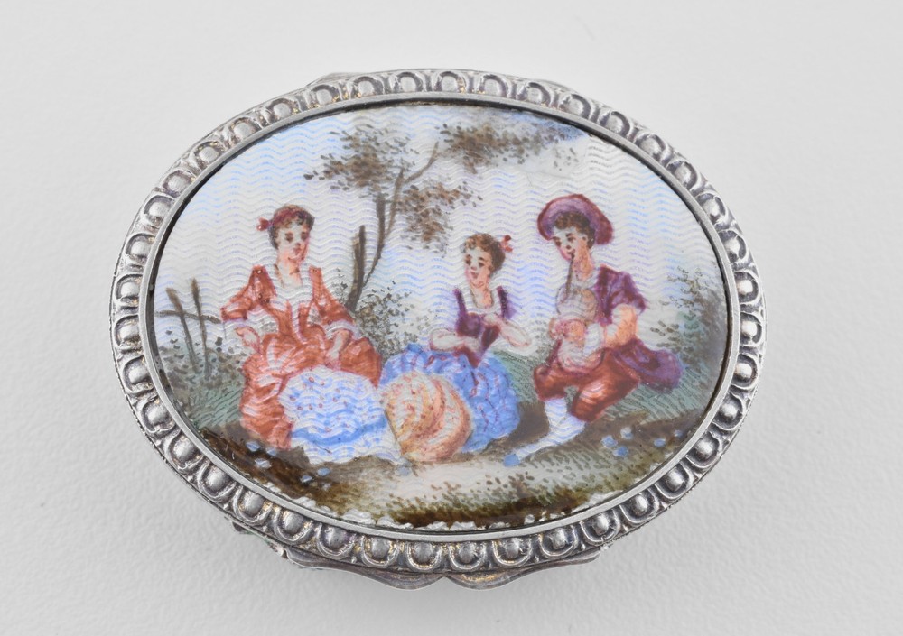 Antique Austrian-Hungarian Solid Silver  Enamel Patch Pill Box, Vienna, 1872