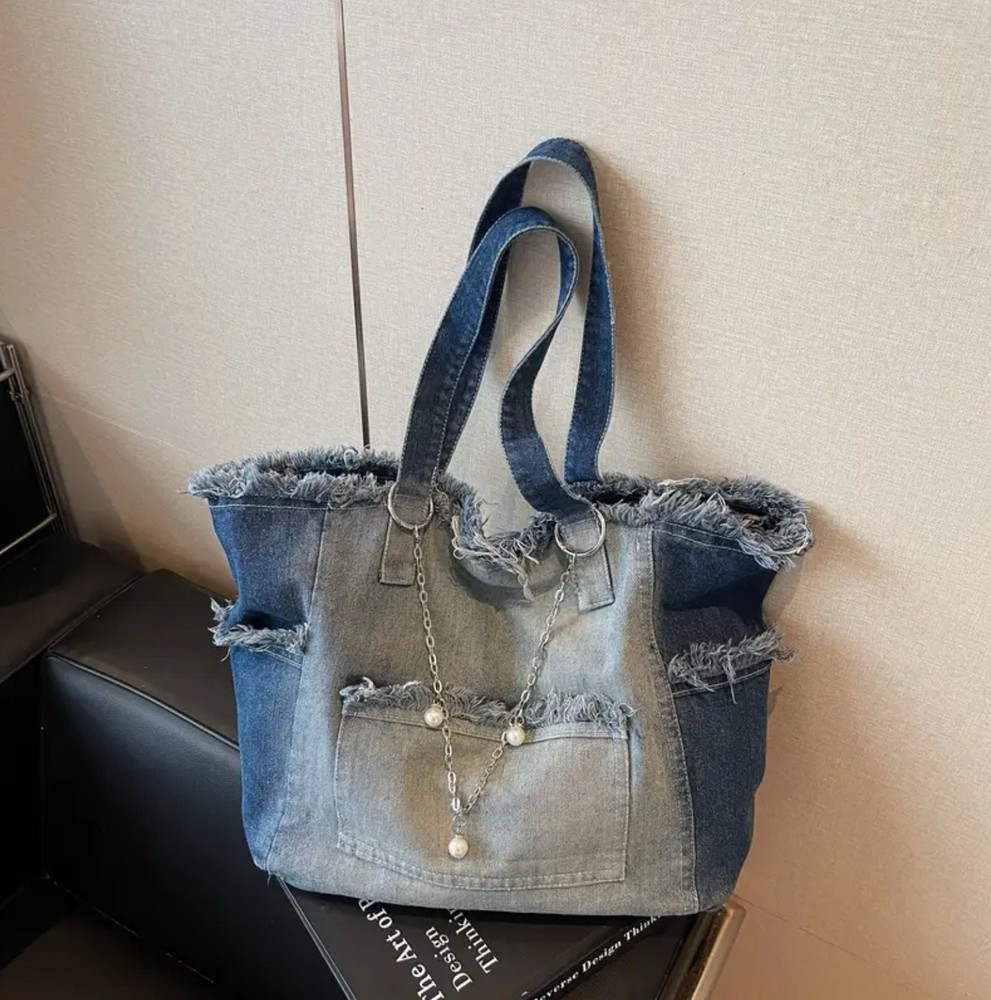 Blue Denim Large Shoulder Bag
