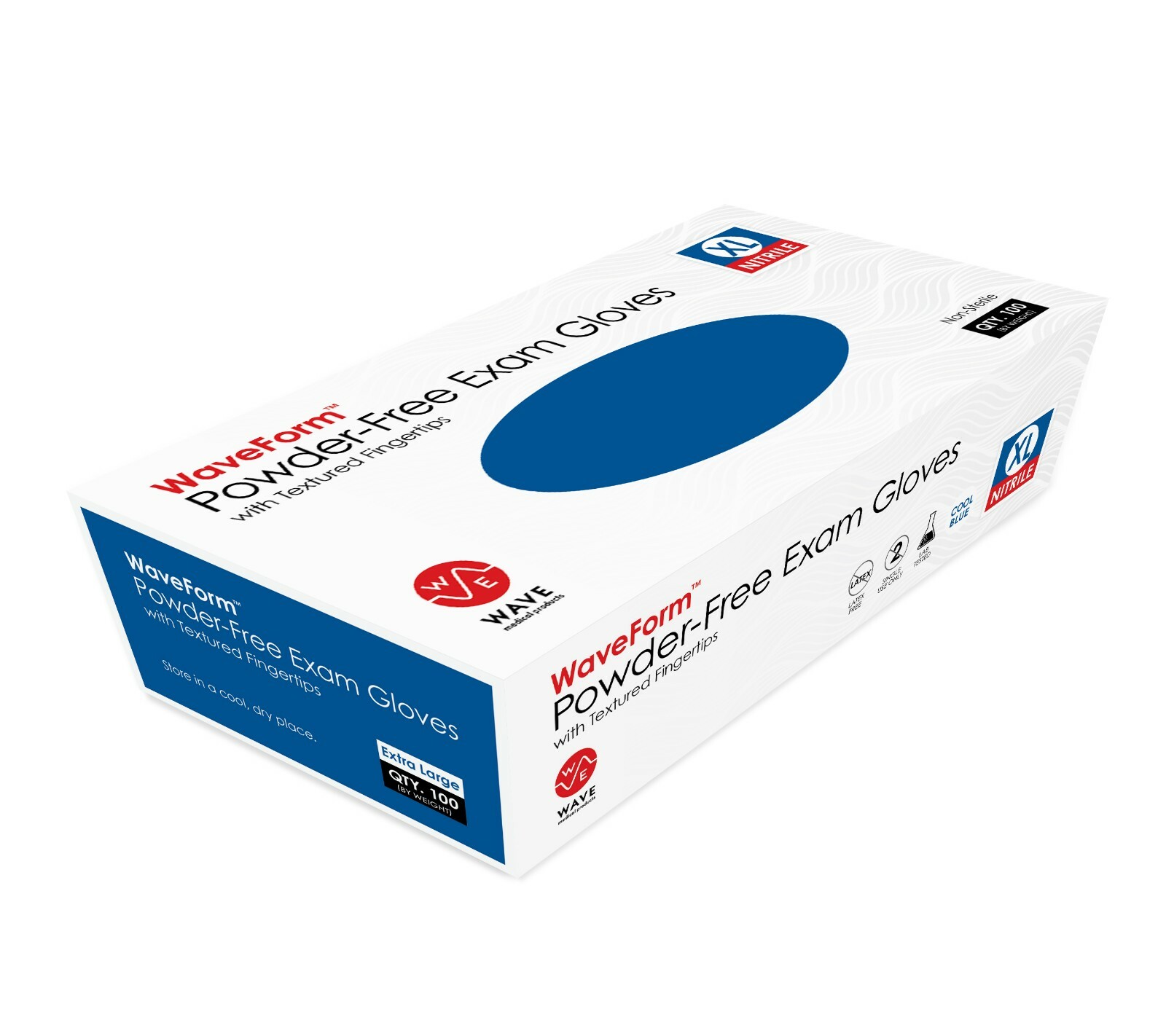 WAVE Blue Nitrile Disposable Exam/Medical Gloves 4 Mil, Latex & Powder Free