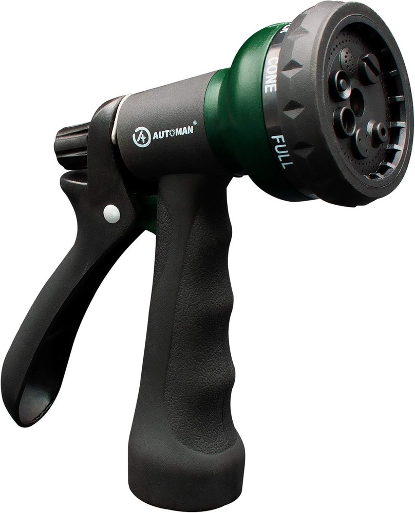 ABS Garden Hose Nozzle with 7 Adjustable Spray Patterns - Dark Green