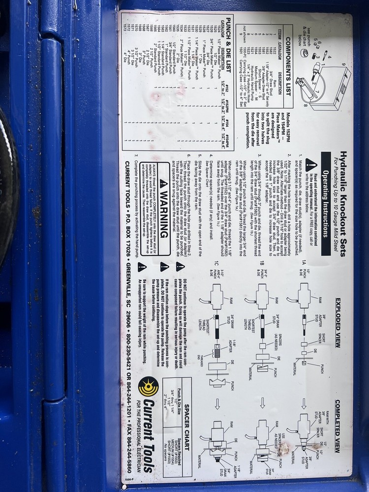 Current Tools Model 152 PM - 1/2” to 2” Hydraulic Knockout Sets New