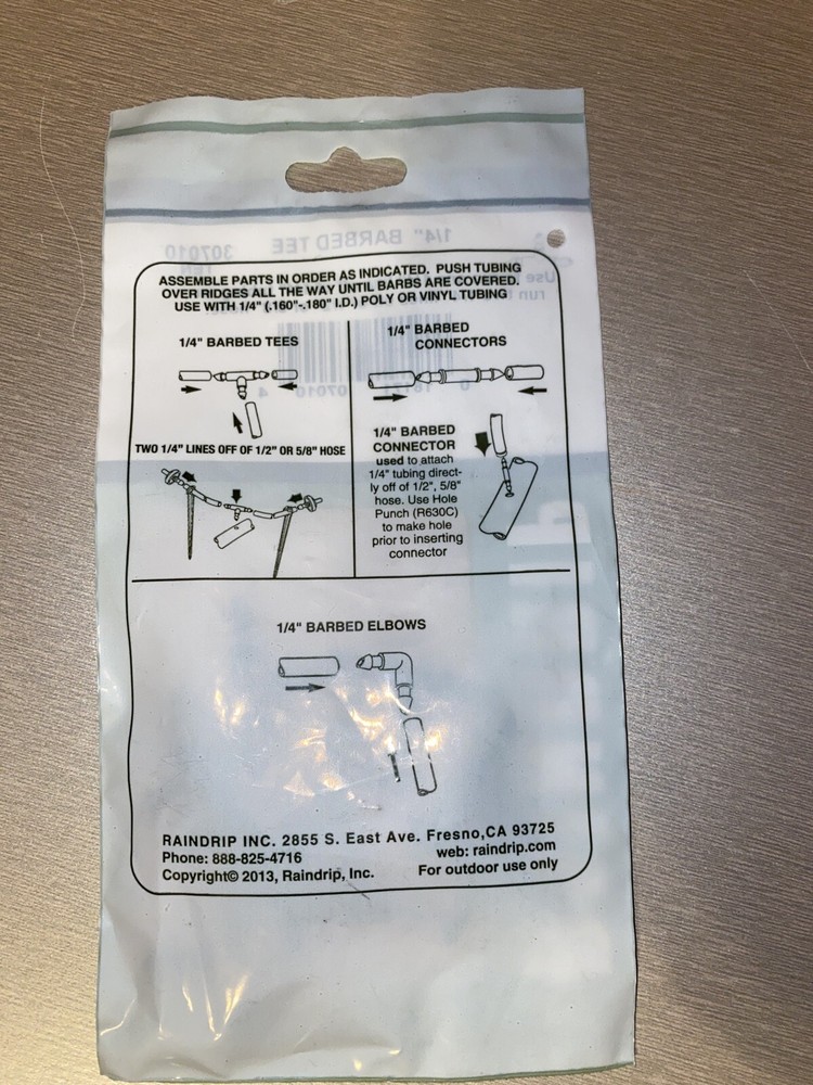 (10 Pack) RAINDRIP 307010 1/4" Barb Tee DRIP IRRIGATION FITTING