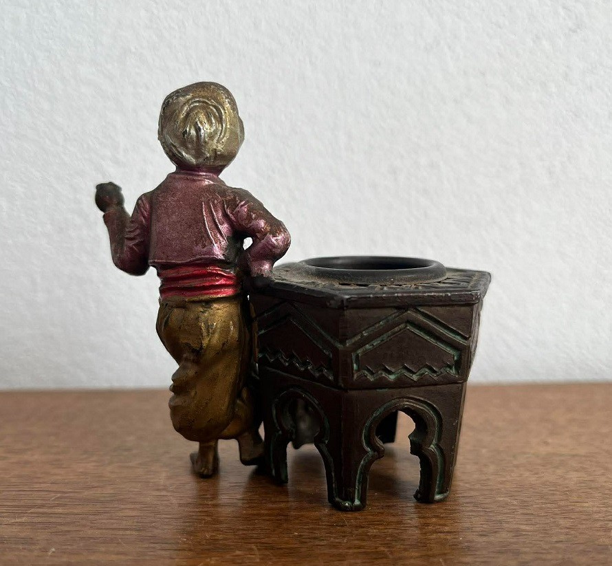 Antique Franz Bergman's School Austrian Cold Painted Boy with table c1900