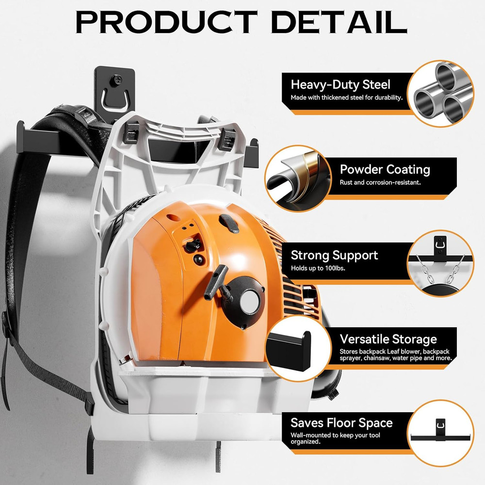 Heavy-Duty Backpack Leaf Blower and Sprayer Wall Mount Storage Organizer