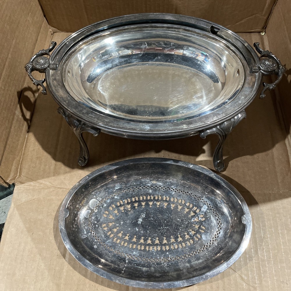 Large James Dixon & Son Sheffield Silver Plate Roll Top Server 2 Inserts