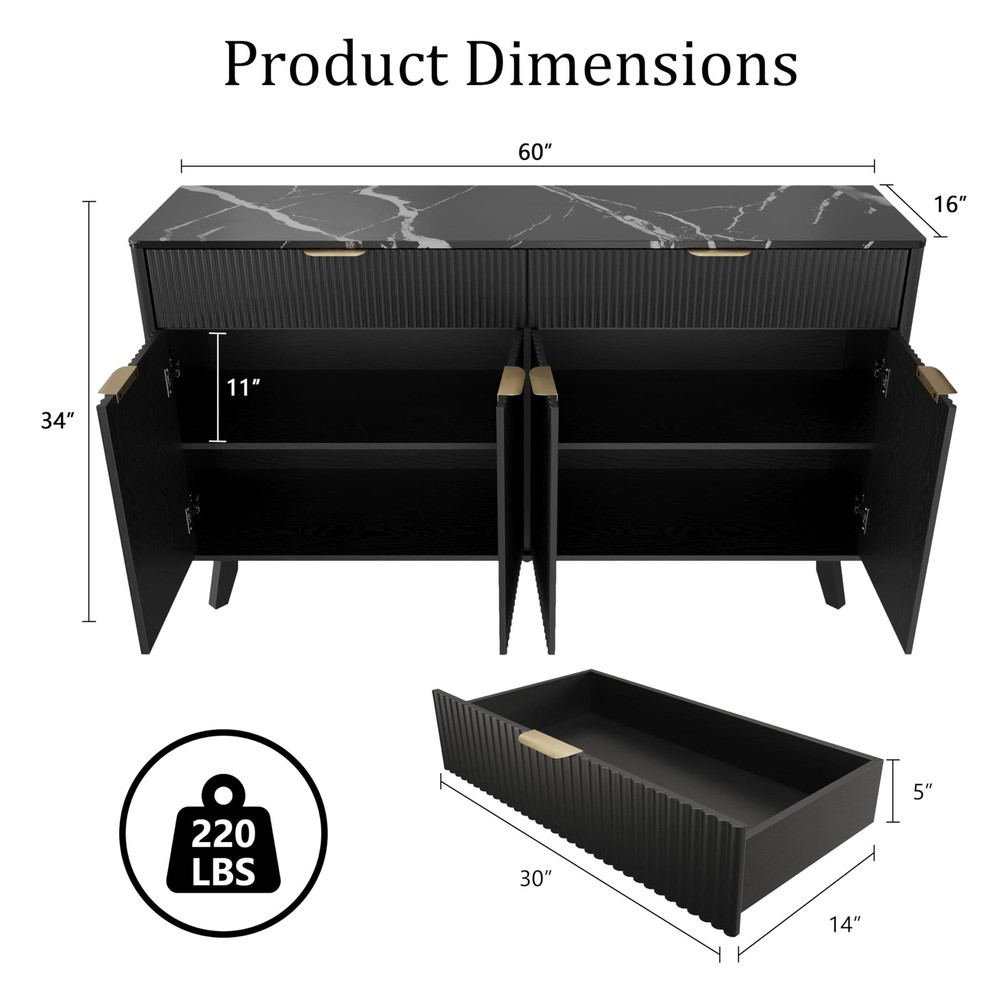 60'' Sideboard Buffet Storage Cabinet with 2 Drawers 4 Doors & Adjustable She...