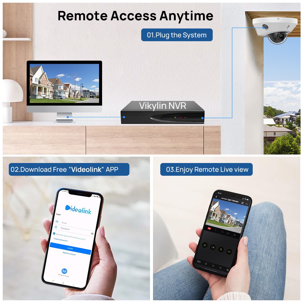 6PACK VIKYLIN 8MP 4K IR Dome Security Camera Smart Motion Detection Courtyard US