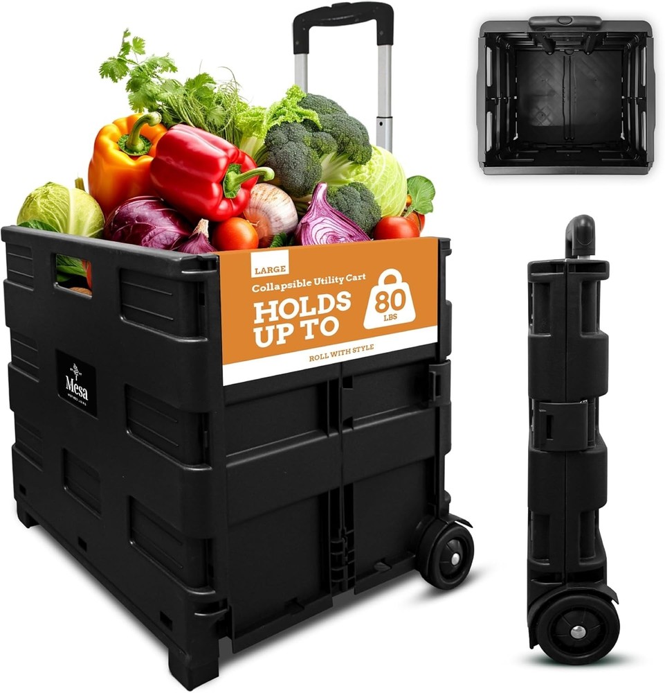 Space-Saving 2 Wheel Utility Cart: Durable, Lightweight & Versatile - Black