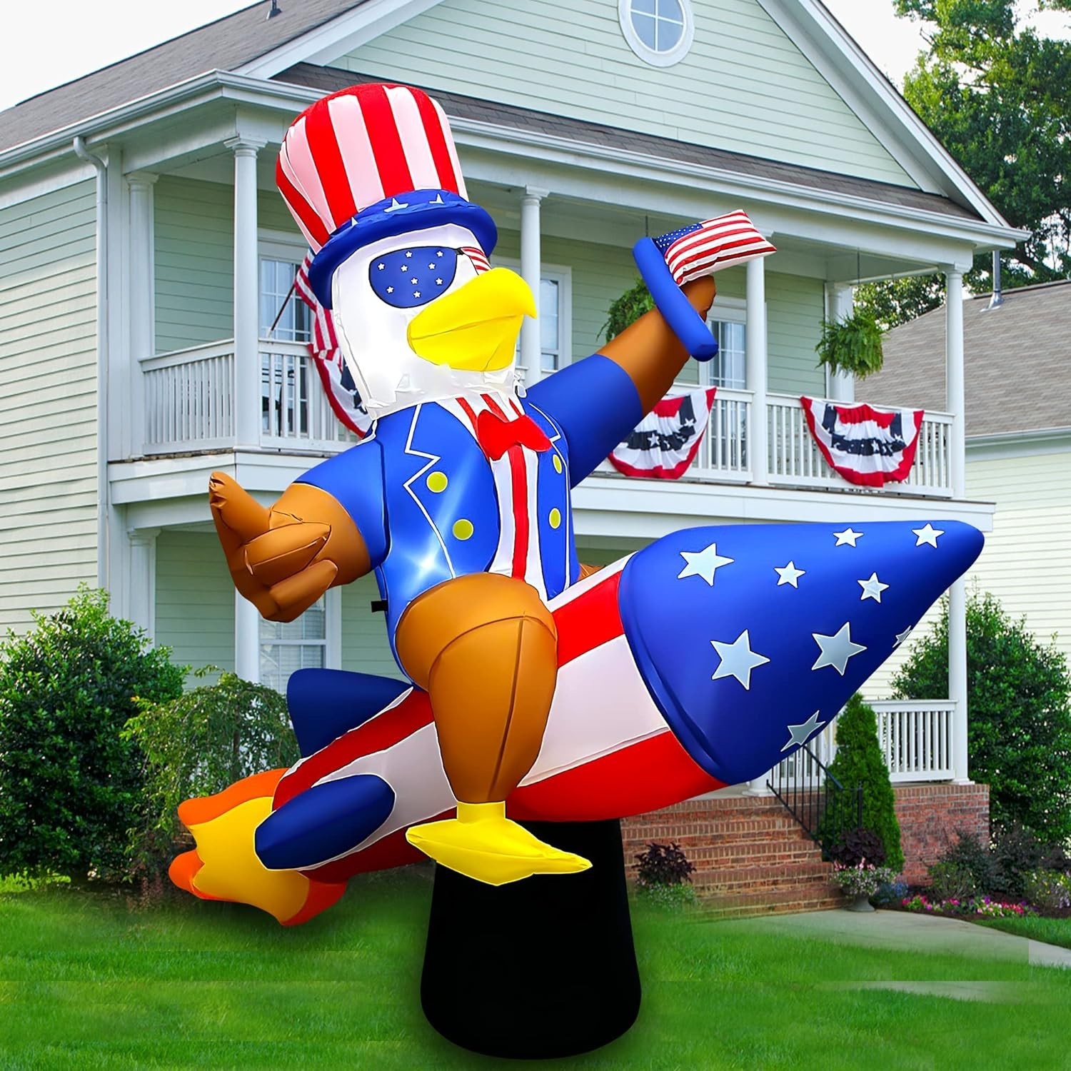 6ft Patriotic Independence Day 4th of July Inflatable Eagle on Rocket 1810
