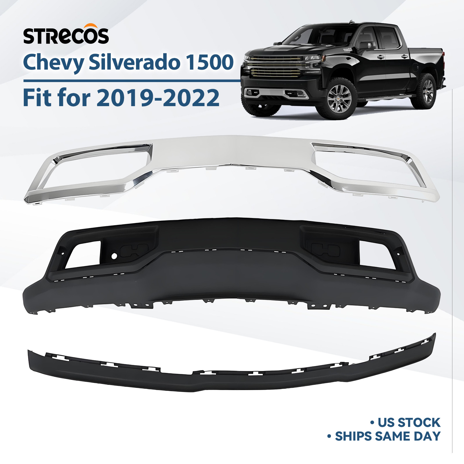 Front Lower Bumper Cover Kit For 2019-2022 Chevy Silverado 1500 w/ Air Deflector