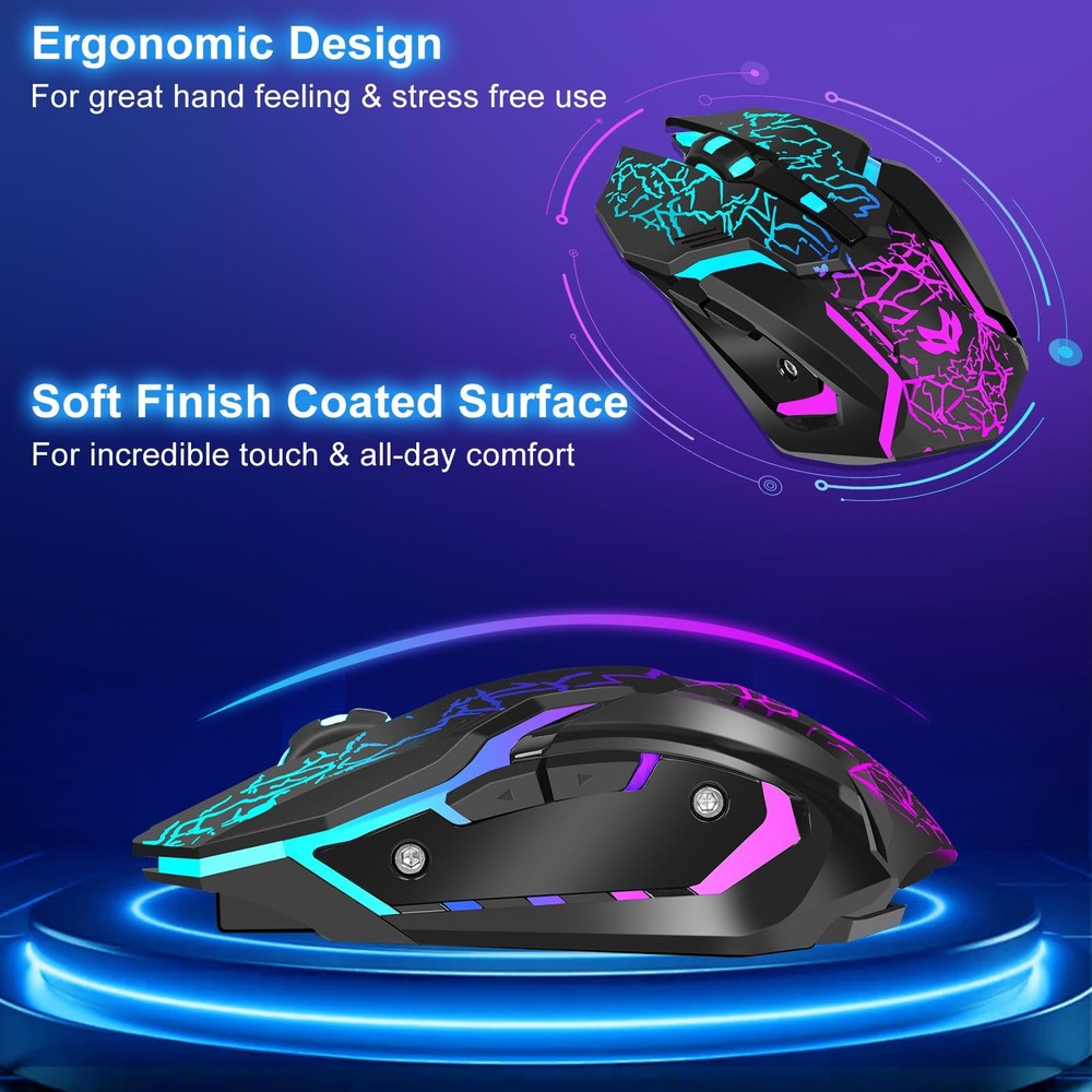 Wireless Gaming Mouse, Rechargeable Wireless Computer Mouse with TypeC Fast C...