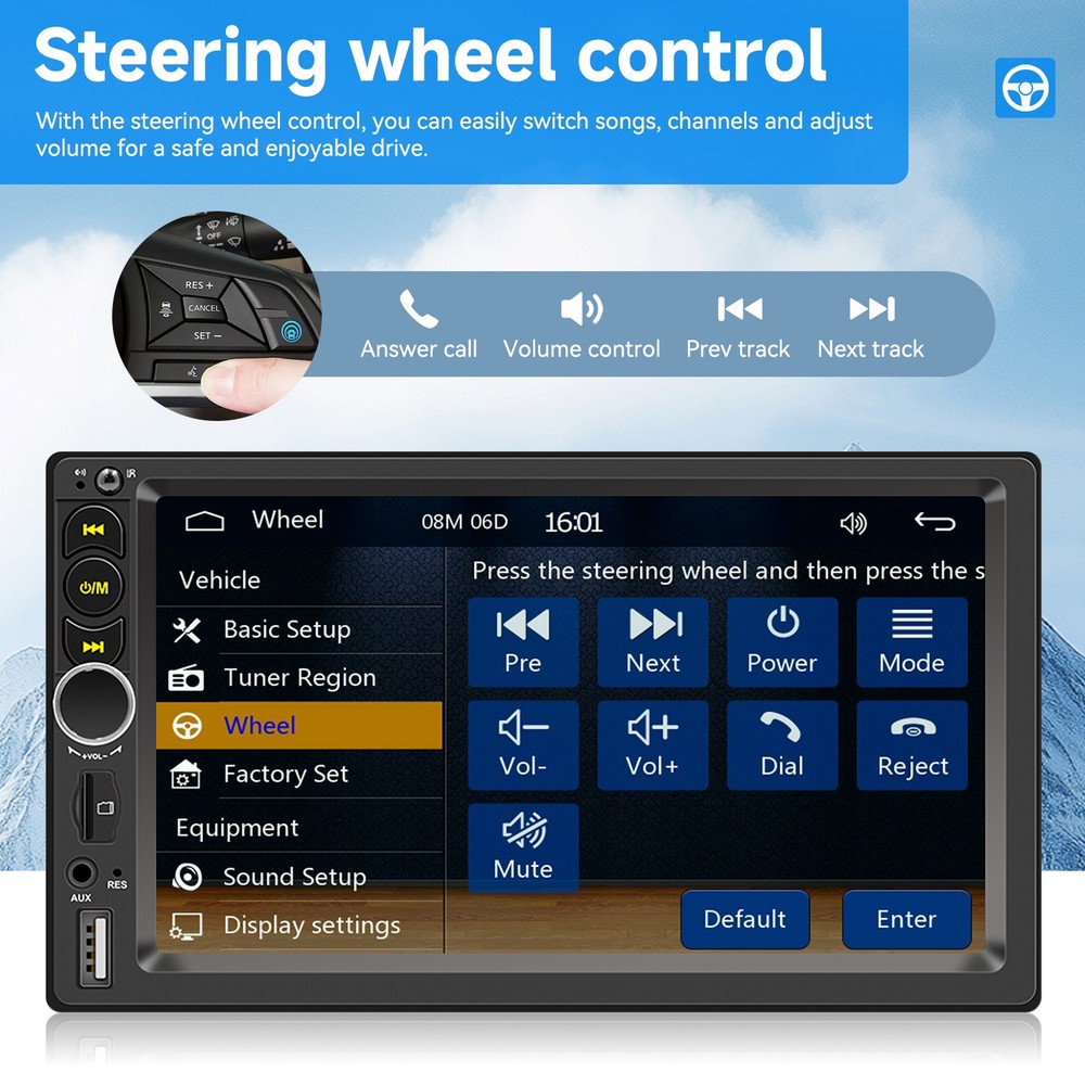 2DIN Double 7” Touchscreen Car Stereo with Bluetooth, GPS& Apple/Android CarPlay