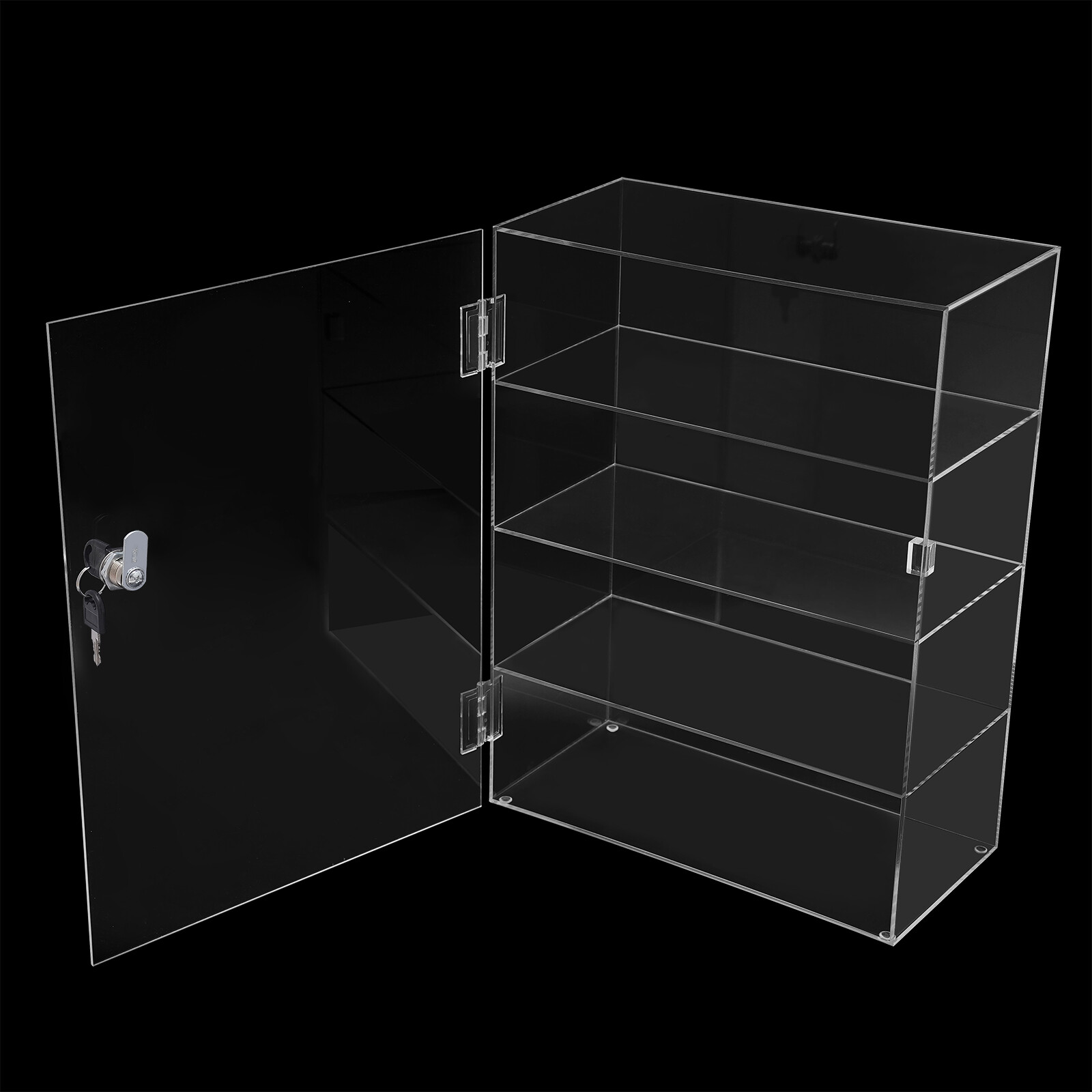 Acrylic Display Case Countertop Clear Box Dustproof Shelves Showcase with Lock