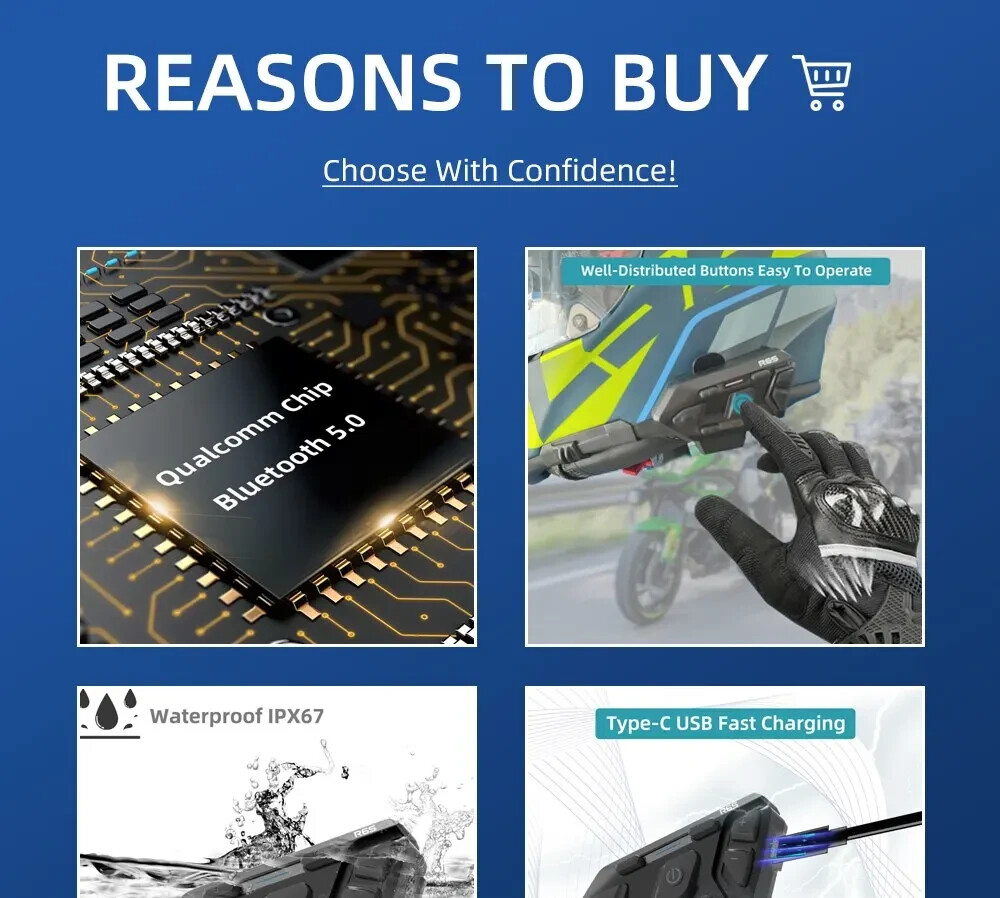 6 Riders Helmet Headset Motorcycle Bluetooth Intercom Wireless Communication