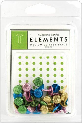 American Crafts Elements Medium Glitter Brads, Brights