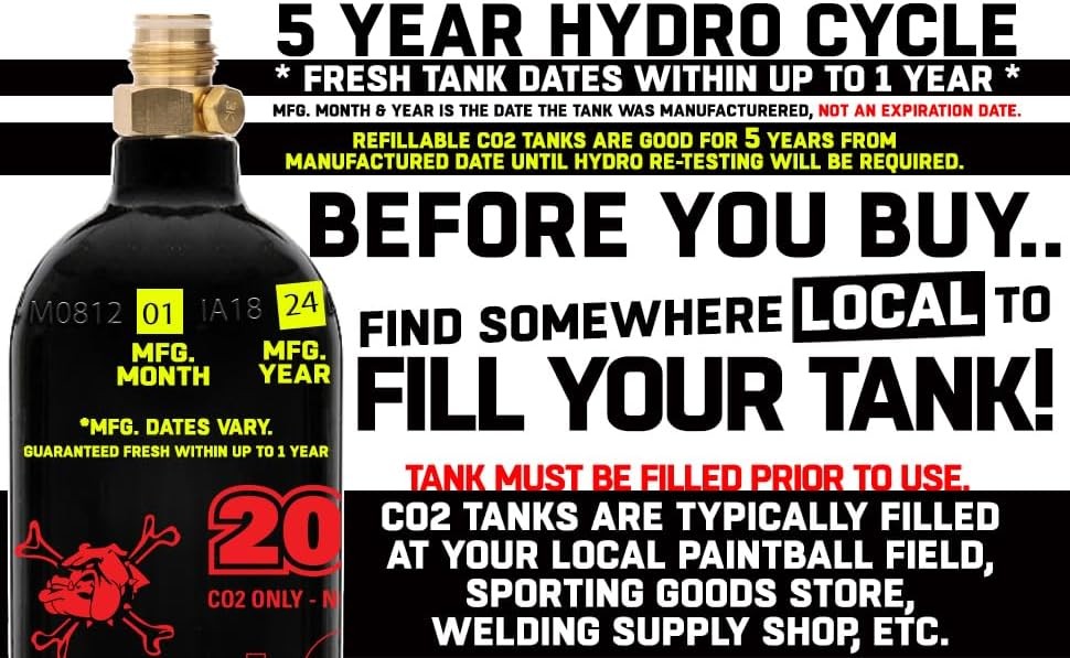 Refillable Aluminum CO2 Paintball Tank Empty Replacement Accessory