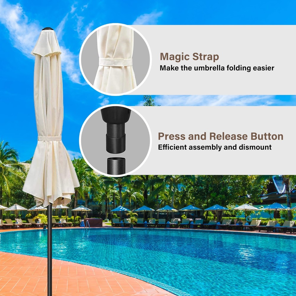 HealSmart 2pcs 9ft Patio Umbrella with Push Button 9FT 2Pack, Beige 2Pack