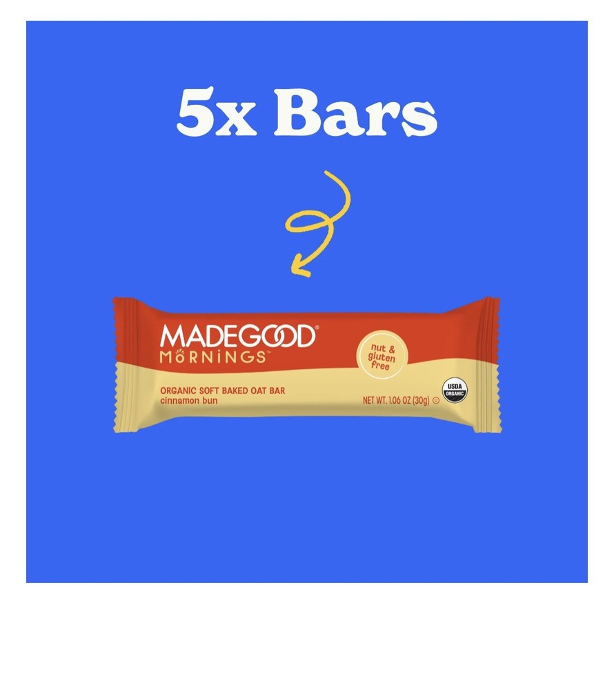 MadeGood Mornings Cinnamon Bun Breakfast Bars, 5 Count Carton