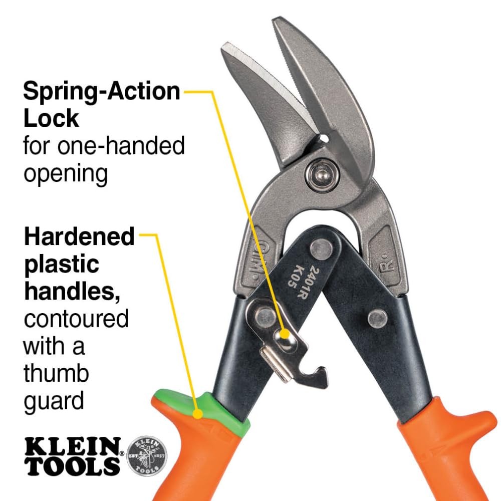 Klein Tools 2401R Right-Cutting Offset Snips, Aviation Tin Snips with Forged ...
