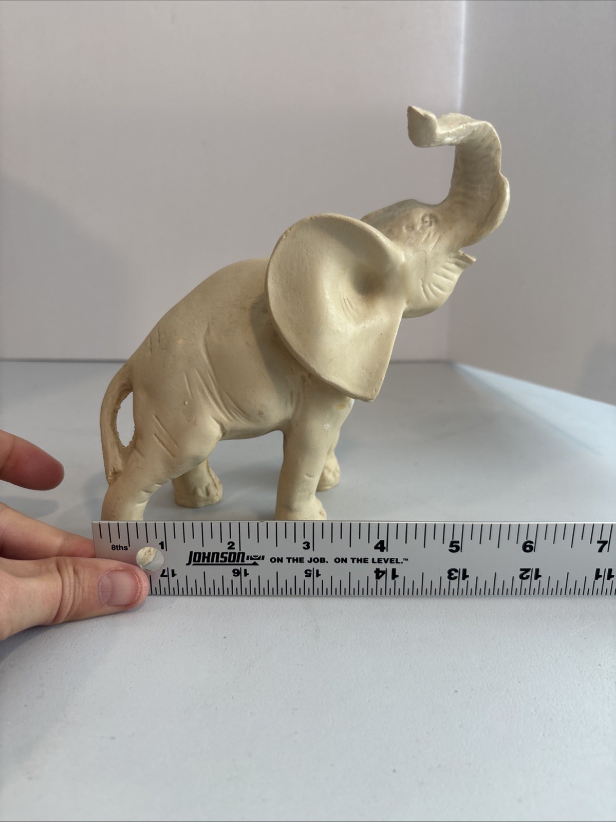 Elephant Figurine Trunk Up. White. Resin Or Alabaster? 1.2 Lbs